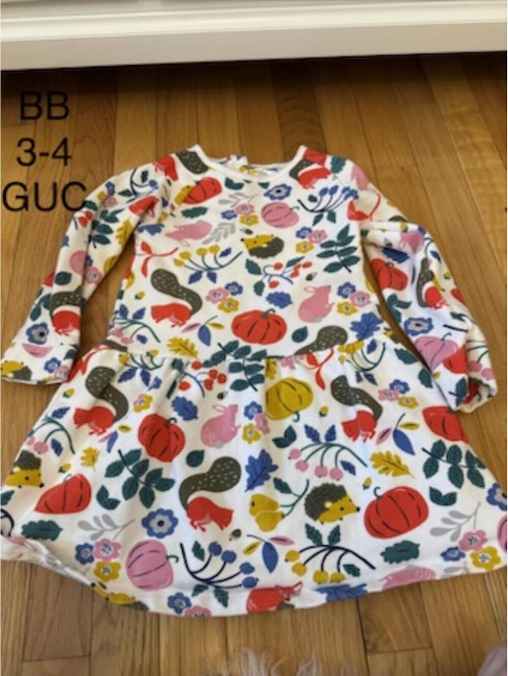 Baby Boden Girls Floral Fall Long Sleeve Sweatshirt Dress Size 3-4